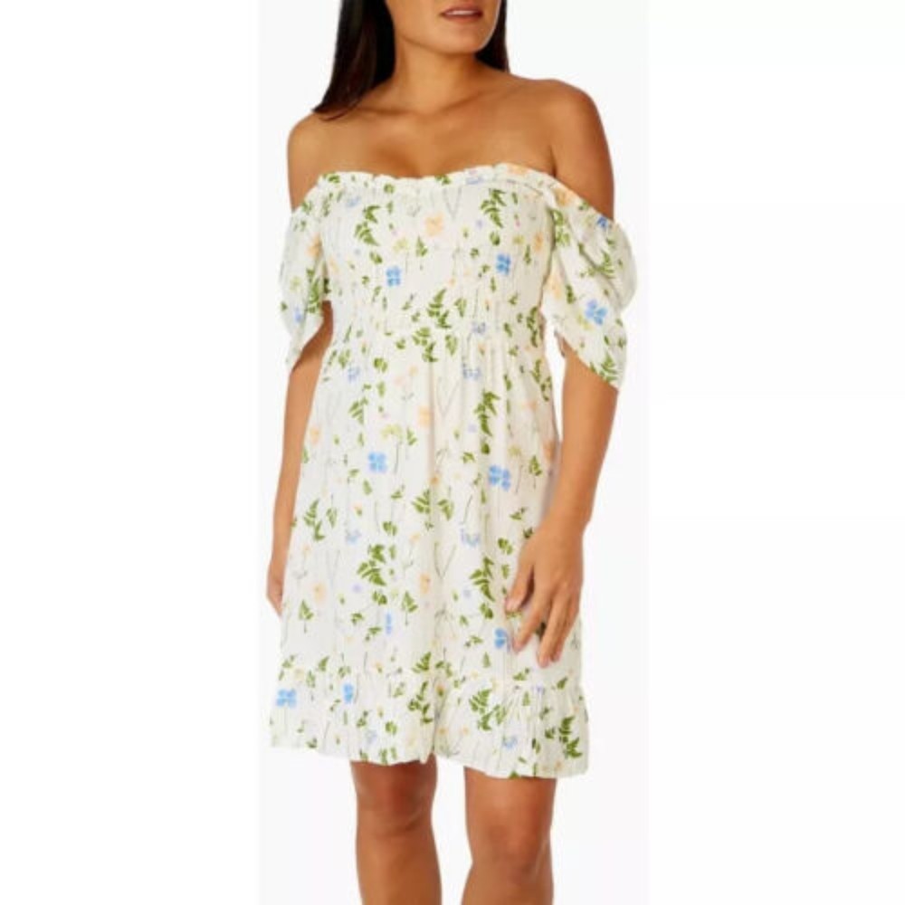 TASH & SOPHIE  Womens White Floral Smocked Short Sleeve Dress Size XL